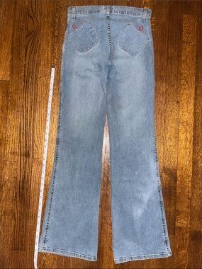 Vintage Apple Bottoms Jeans | Light Blue Flare Jeans with Red Stitch Detail